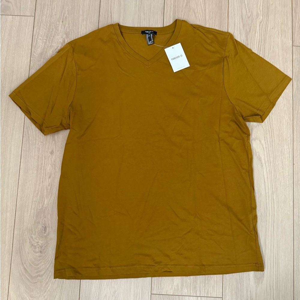Forever 21 Mustard V-Neck T-Shirt